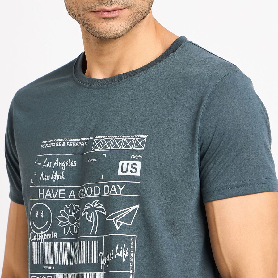 Men's Round Neck Half Sleeves T-Shirt , मध्यम नीला, large image number null