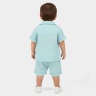 Infants' Aqua Cotton Collared Textured Baba Suit, एक्वा, small