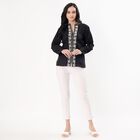 Women's Jet Black Cotton Mandarin Collar Casual Shirt, Black, small