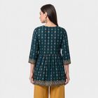 Women's Teal Round Neck Printed A-Line Kurti, टील ब्लू, small