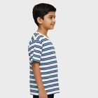 Boys Light Blue and White Cotton Crew Neck Casual T-Shirt, हल्का नीला, small