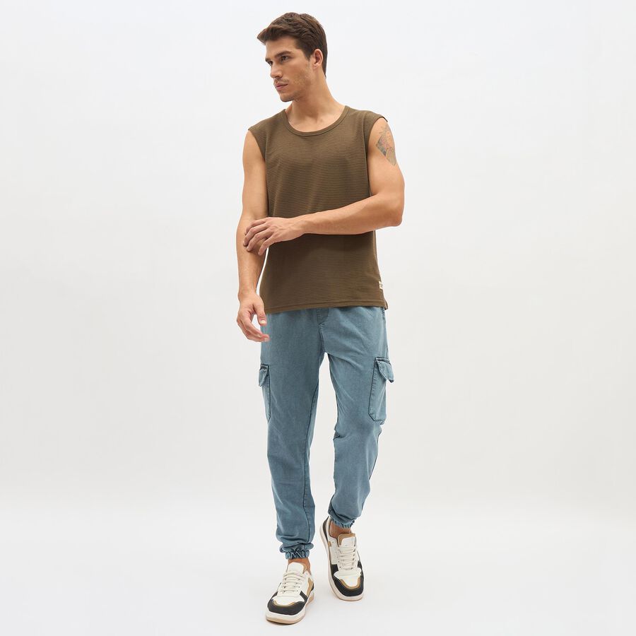 Men's Washed Steel Blue Cargo Jogger, Mid Blue, large image number null