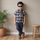 Boys' Navy Blue Cotton Spread Collar Casual Shirt, नेवी ब्लू, small