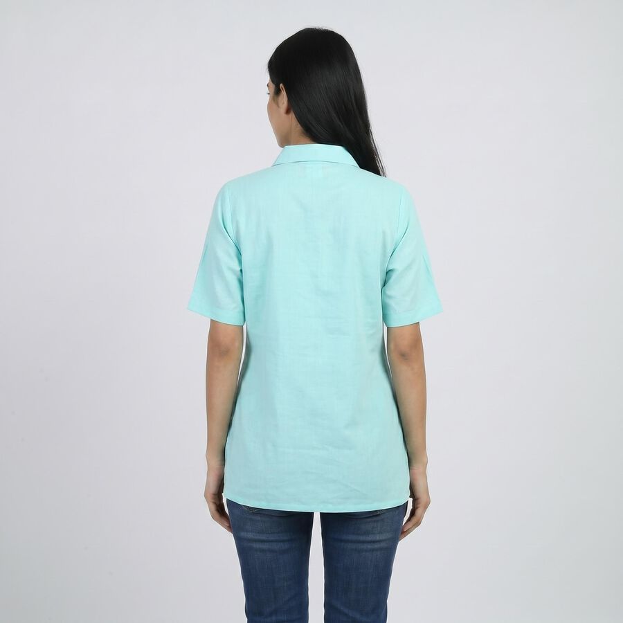 Women's Aqua Collar Neck Pintuck Solid Kurti, Aqua, large