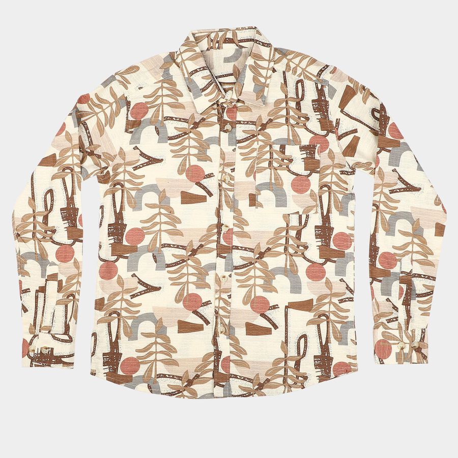 Boys Brown Cotton Long Sleeve Collared Casual Shirt, Brown, large