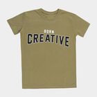 Boys' Olive Round Neck Casual T-Shirt, Olive, small image number null