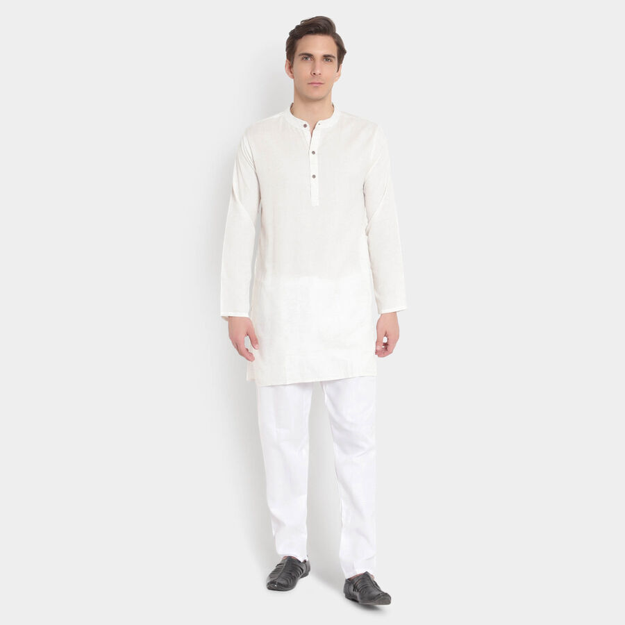 Mandarin Collar Kurta Pyjama, Off White, large image number null