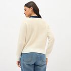 Women's Oatmeal Crew Neck Casual Pullover, ऑफ व्हाइट, small image number null