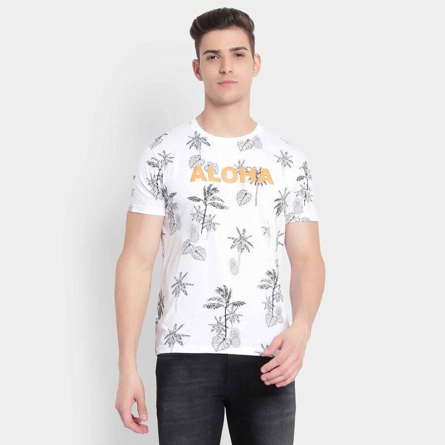 Printed Round Neck T-Shirt, White, large image number null
