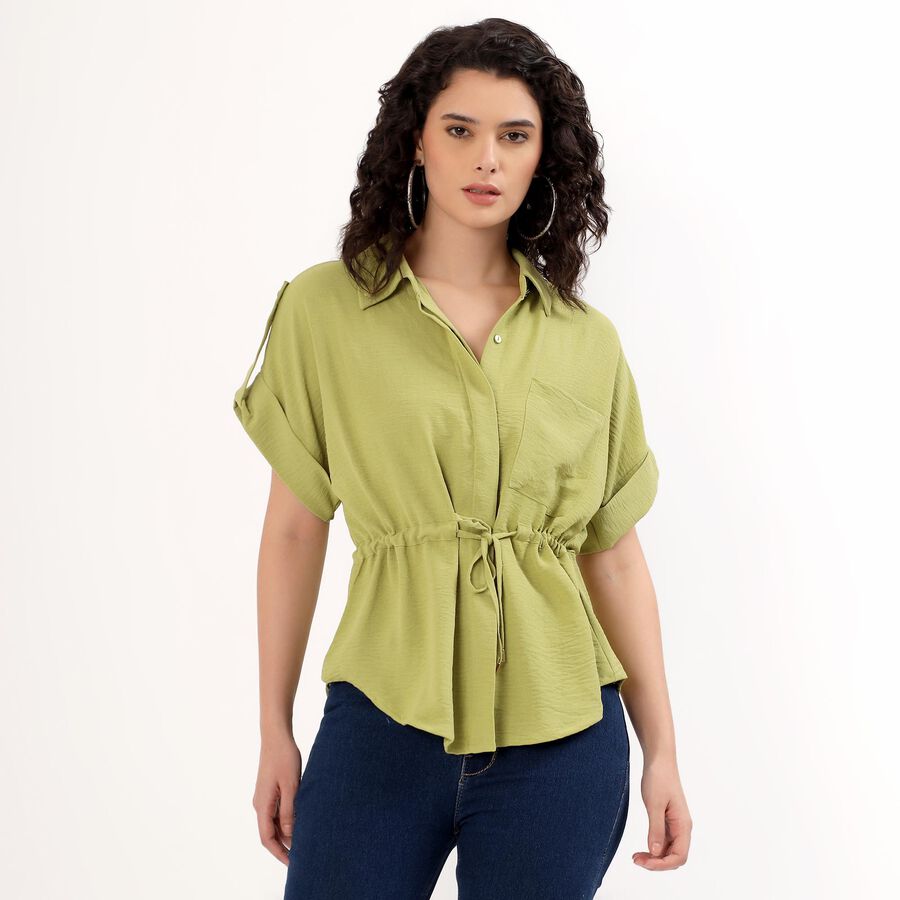 Women's Light Sage Green Rolled Up Classic Casual Shirt, Light Green, large
