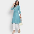 Ladies' 100% Cotton Kurta, मध्यम नीला, small image number null