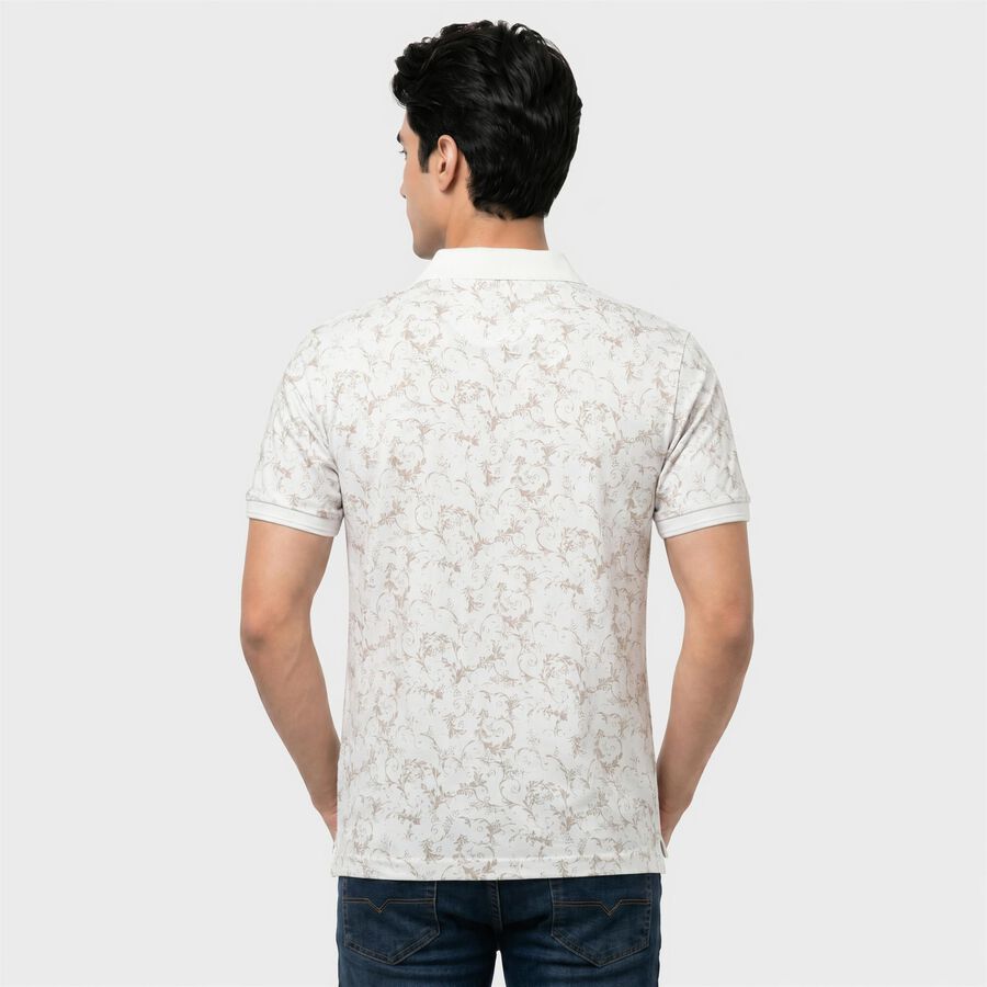 Men's White Polo Neck Abstract Printed Polo T-Shirt, White, large