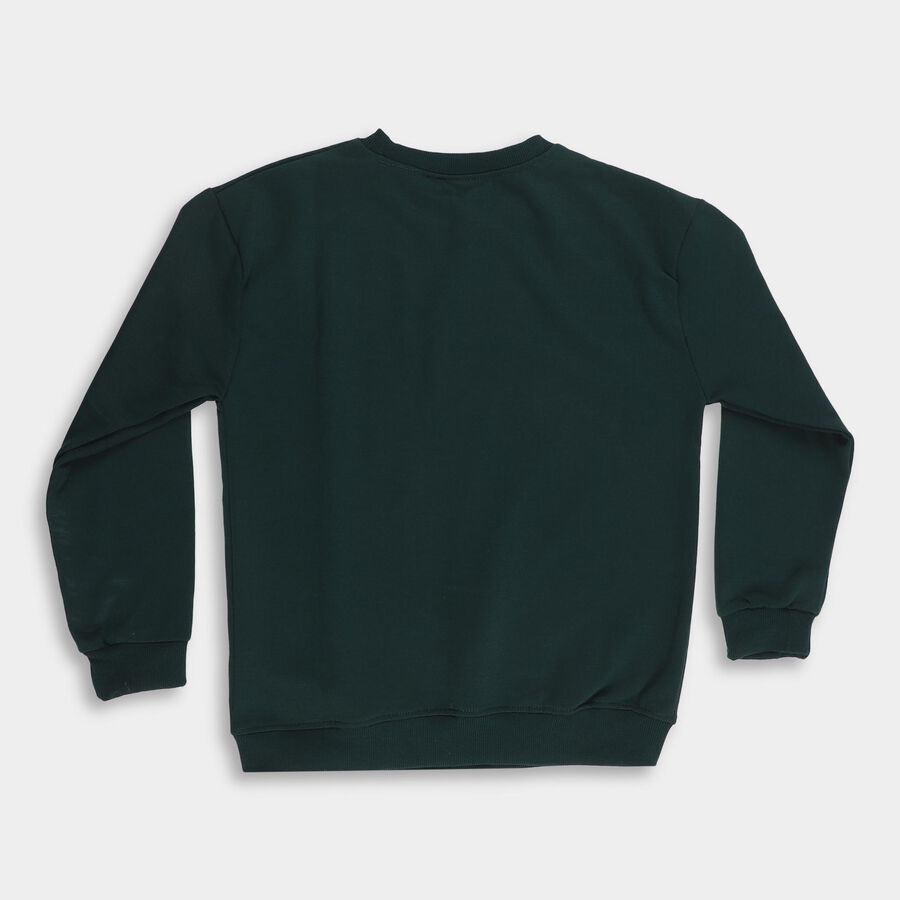 Girls Dark Green Crew Neck Graphic Sweatshirt, Dark Green, large image number null