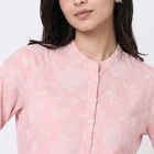 Women's Pink Mandarin Collar Floral Printed Kurta, Light Pink, small