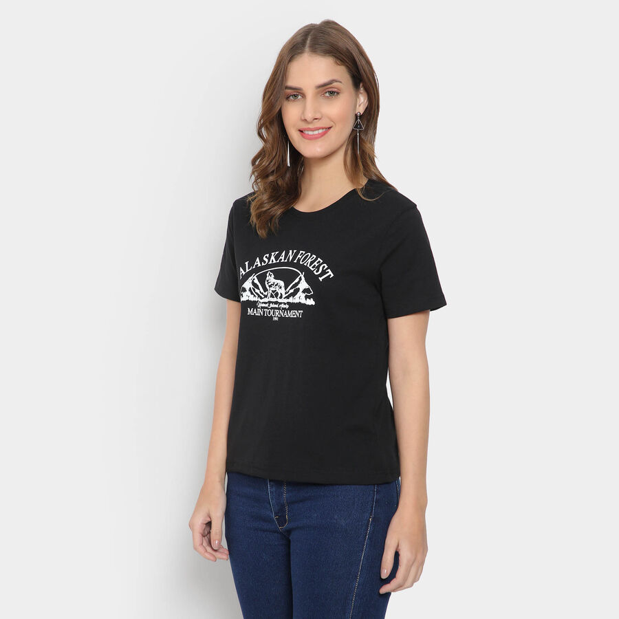 Round Neck T-Shirt, Black, large image number null