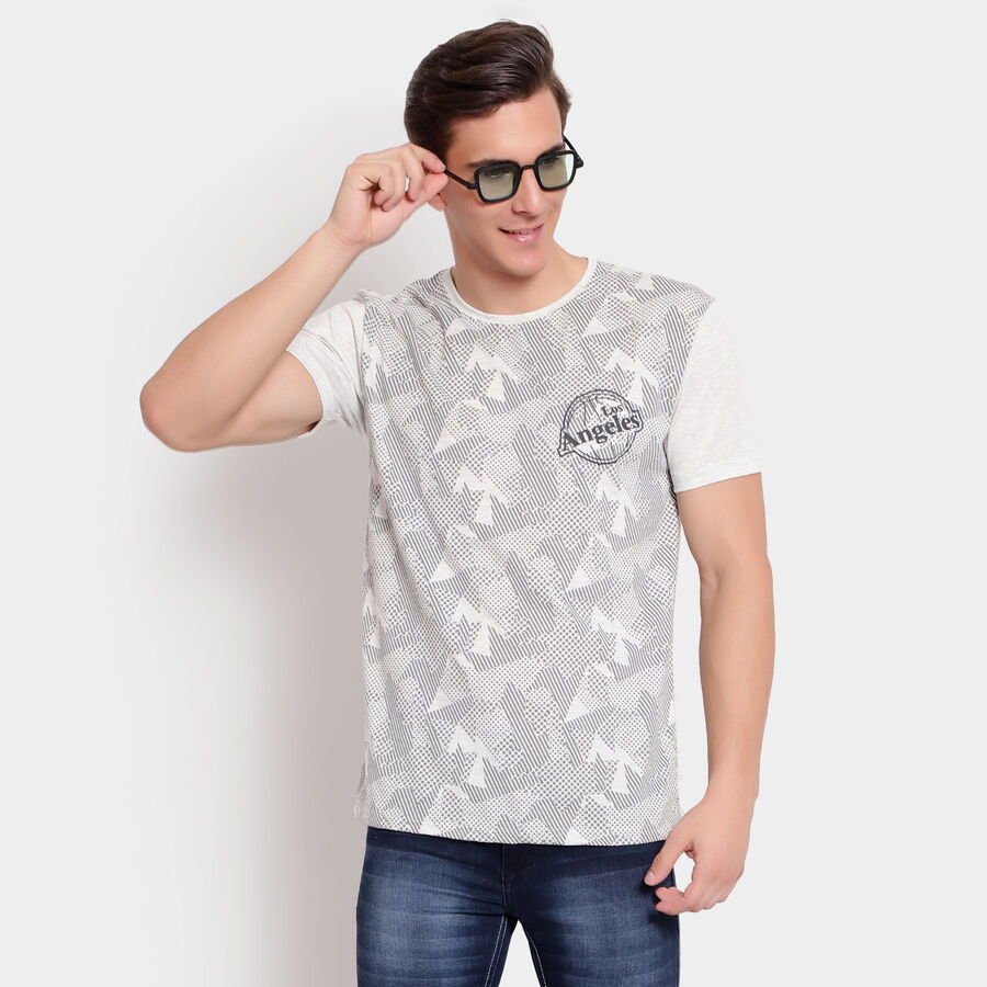 Solid Round Neck T-Shirt, Melange Light Grey, large image number null