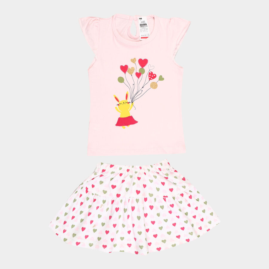 Infants Chest Print Skirt Top Set, Light Pink, large image number null