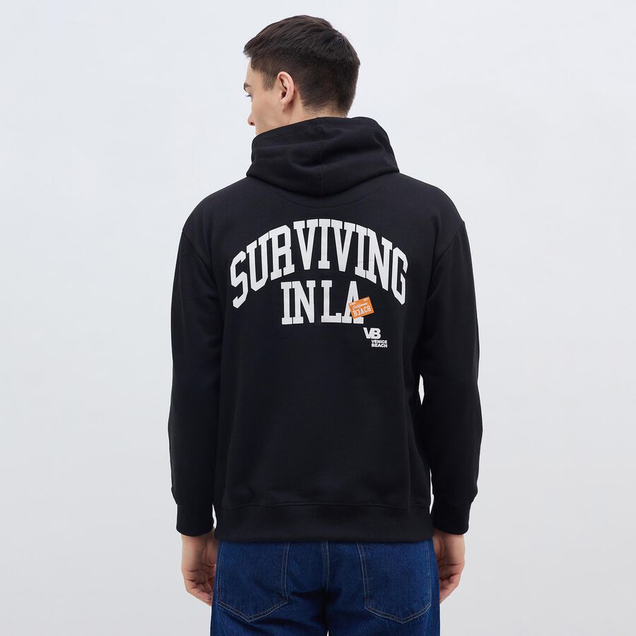 Men's Jet Black Hooded Neck Streetwear Sweatshirt, Black, large image number null