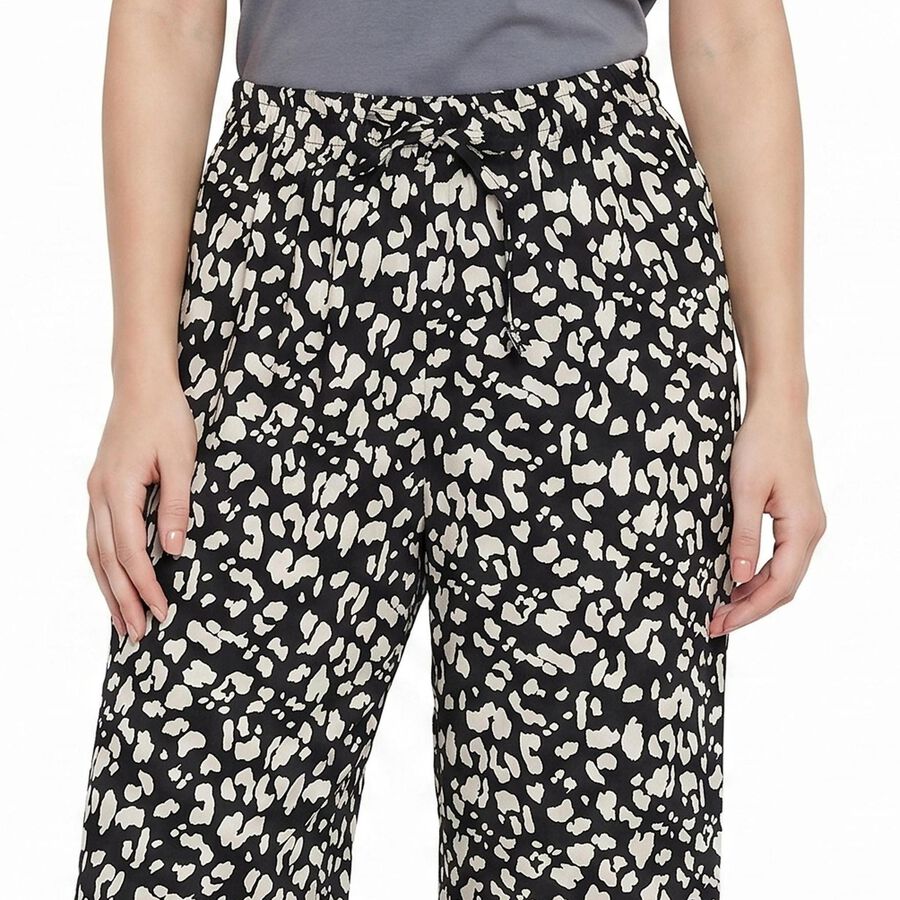 Women's Black Straight Fit Printed Pyjama, काला, large