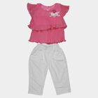Girls Fuchsia Layered Top and White Capri Set, Fuchsia, small