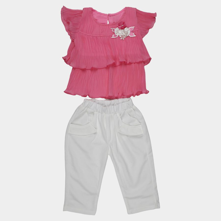 Girls Fuchsia Layered Top and White Capri Set, Fuchsia, large