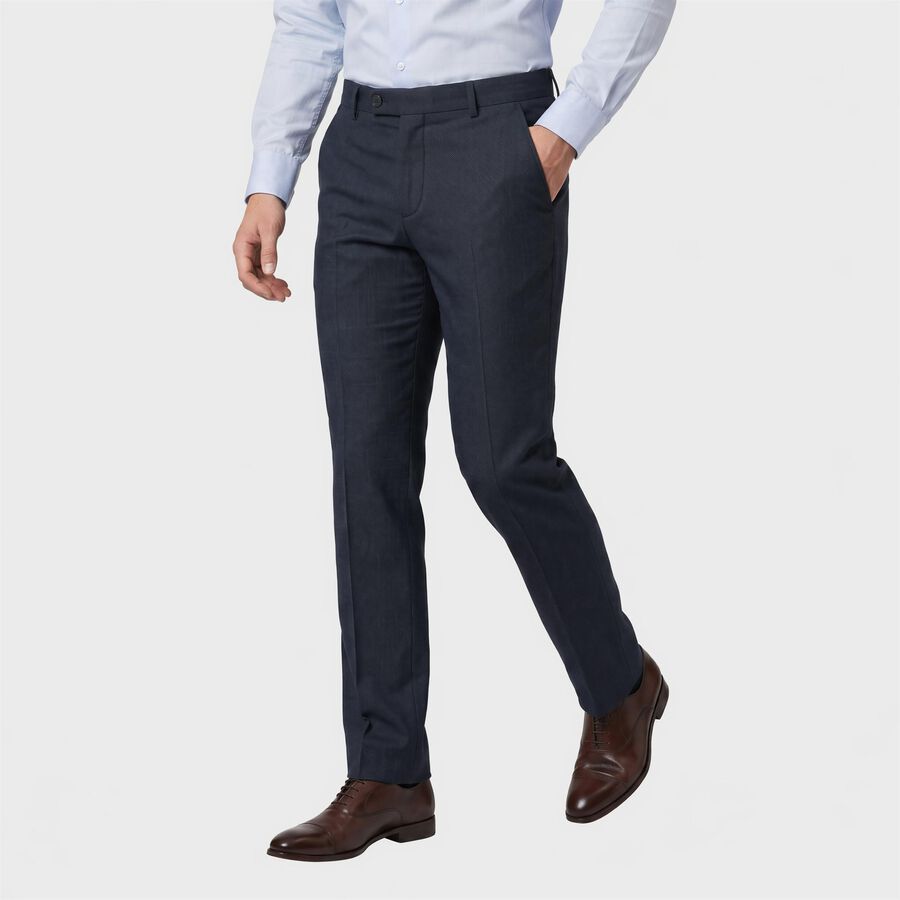 Men's Navy Blue Slim Fit Flat-Front Formal Trousers, Navy Blue, large