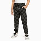 Boys' Black and Grey Checkered Jogger Trousers, काला, small image number null