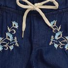 Girls' Navy Blue Relaxed Fit Embroidered Jeans, Mid Blue, small