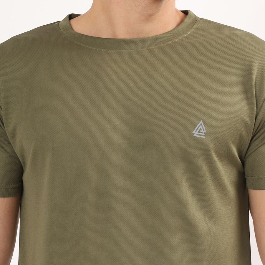 Men's Muted Olive Green Crew Neck Slim Fit T-Shirt, Khaki, large image number null