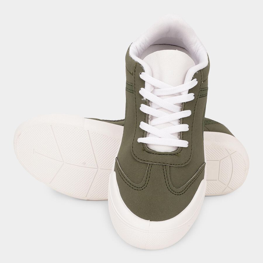 Men's Muted Olive Green Lace-Up Casual Sneakers, ओलिव, large