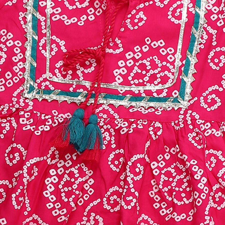 Girls' Bright Fuchsia Pink Printed Kurta and Palazzo Fusion Set, Fuchsia, large
