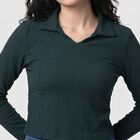 Women's Green V-Neck Regular Top, Dark Green, small