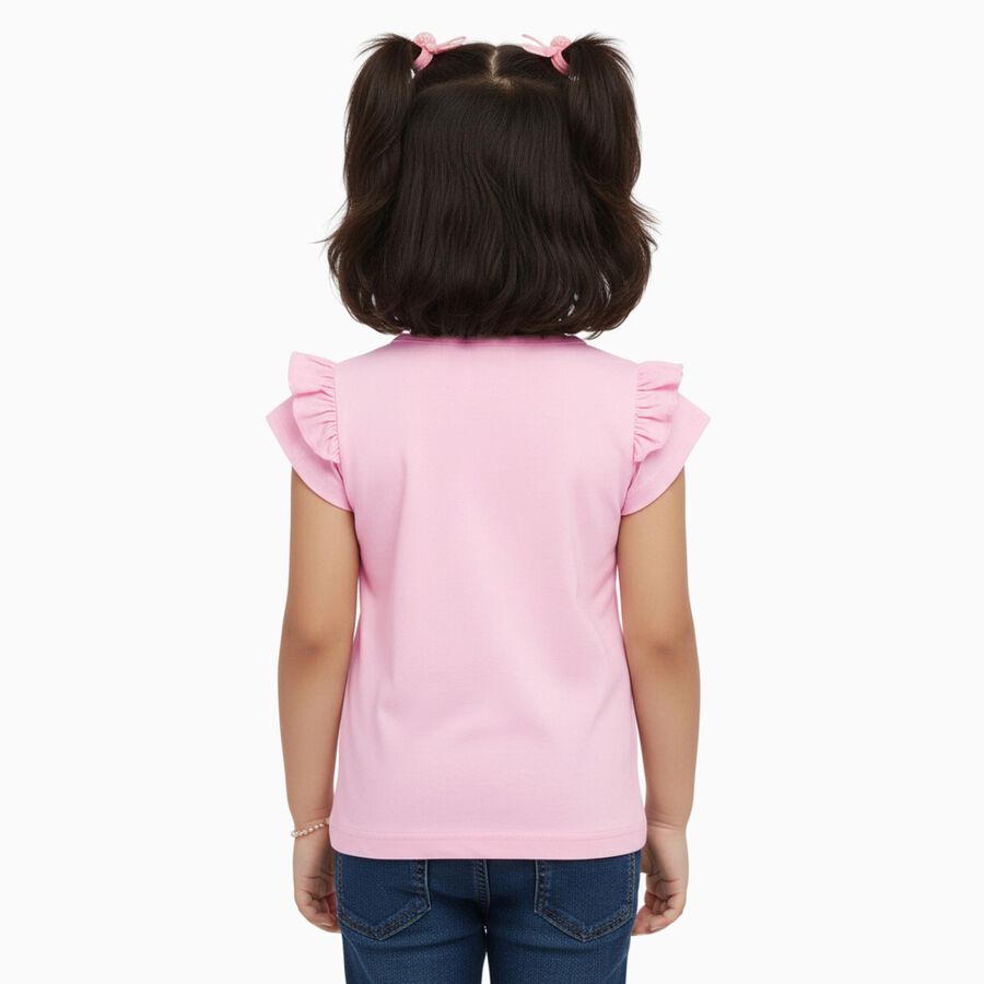 Girls Light Pink Cotton Round Neck Casual T-Shirt, Pink, large