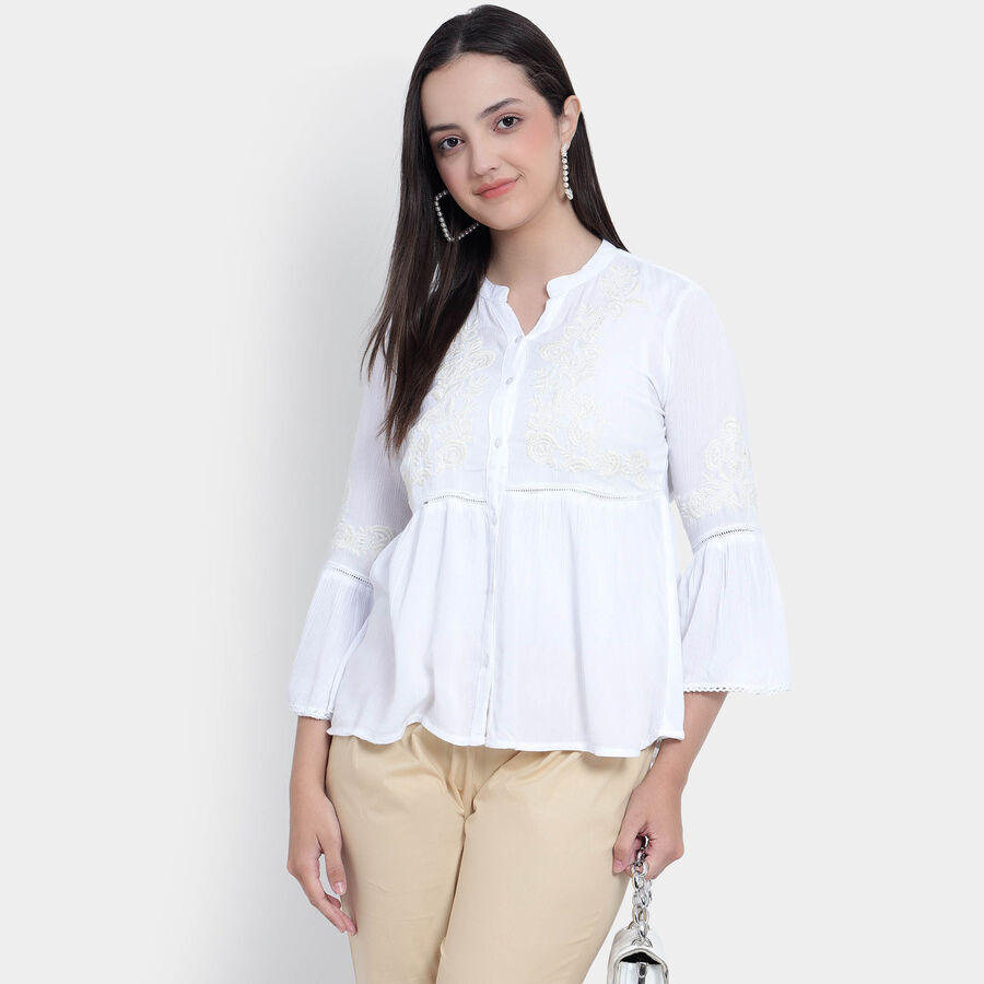 Embellished 3/4th Sleeves Shirt, White, large image number null