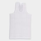Boys White Cotton Round Neck Sleeveless Vest, White, small