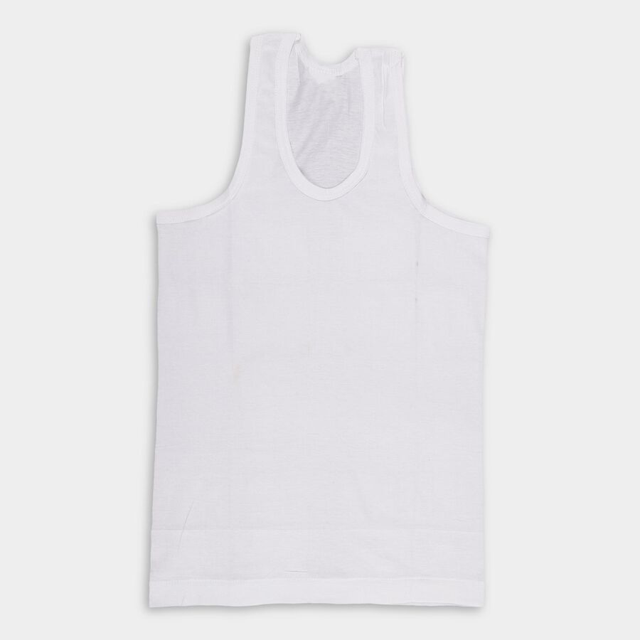 Boys White Cotton Round Neck Sleeveless Vest, White, large