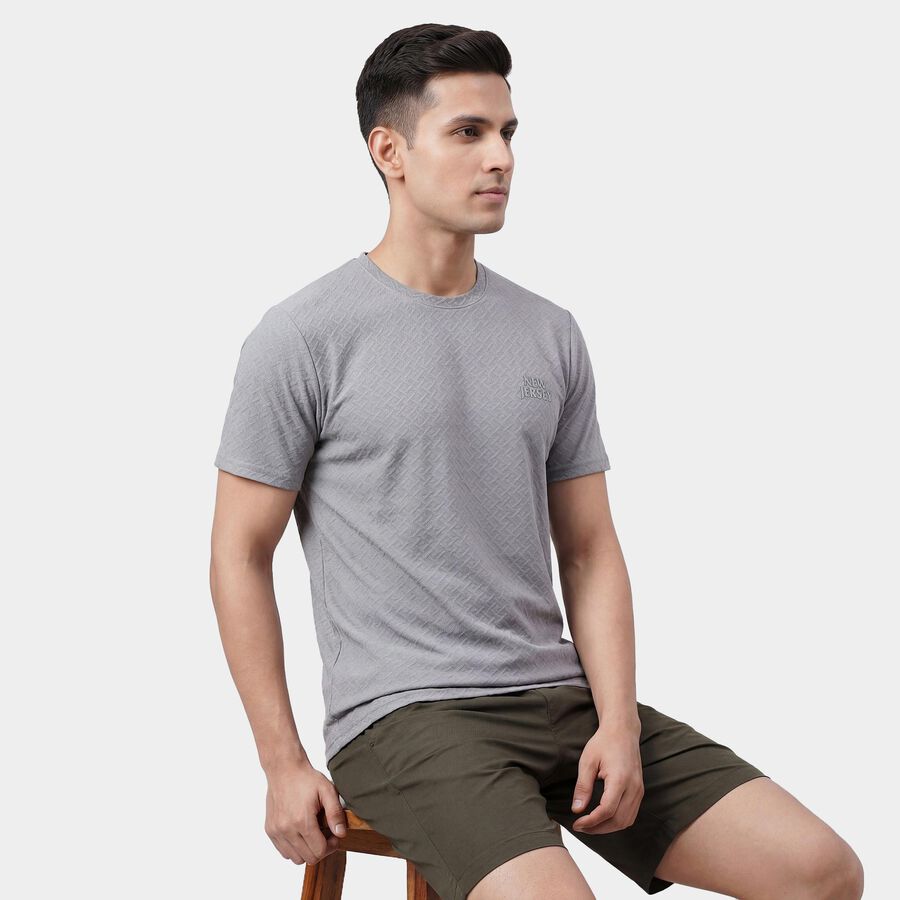 Men's Grey Crew Neck Athleisure T-Shirt, Dark Grey, large