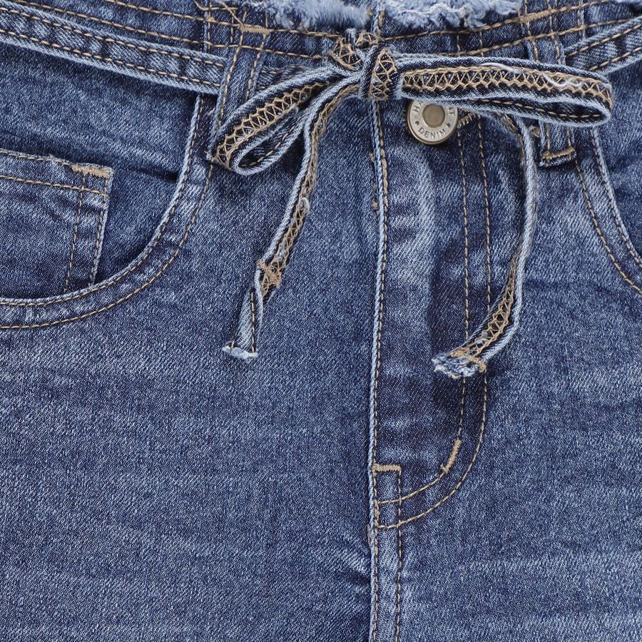 Girls' Stonewashed Blue Flared Fit Drawstring Jeans, गहरा नीला, large