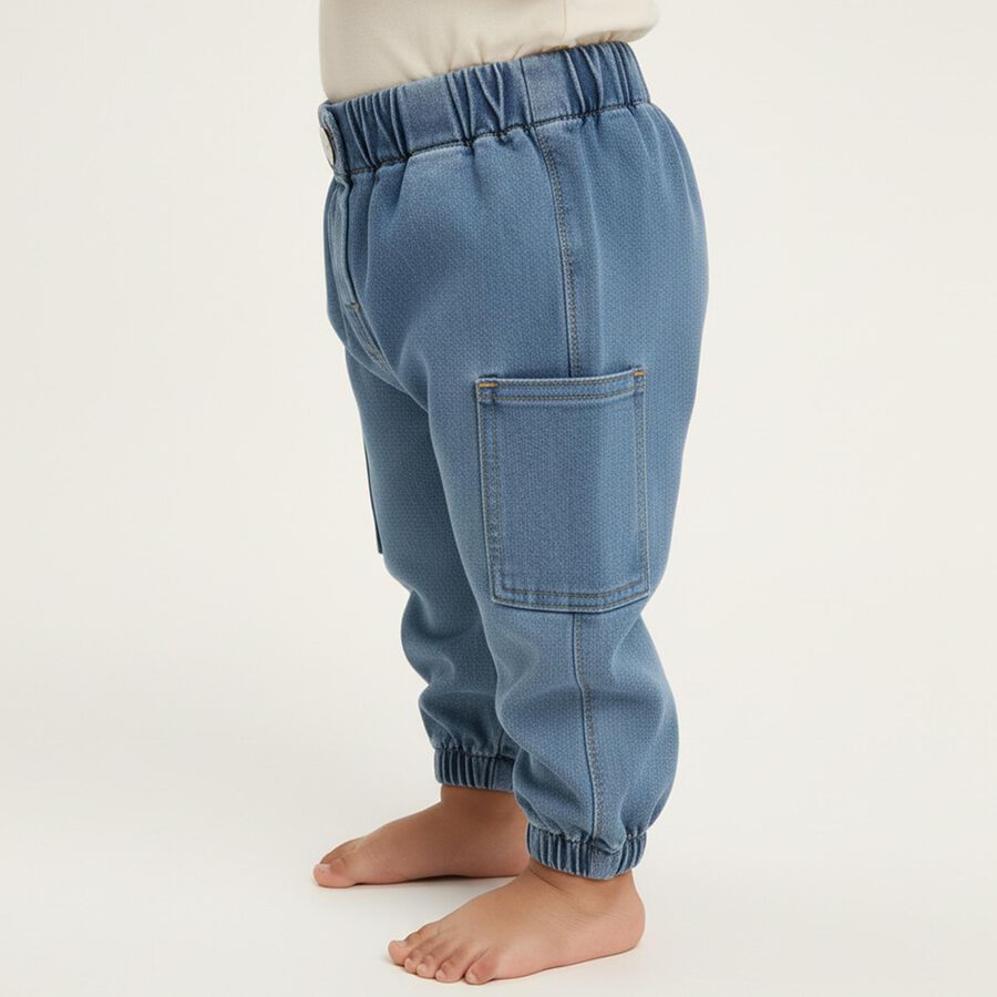Infants Light Blue Relaxed Fit Cargo Jeans, Mid Blue, large