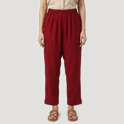 Women's Maroon Regular Fit Solid Palazzos