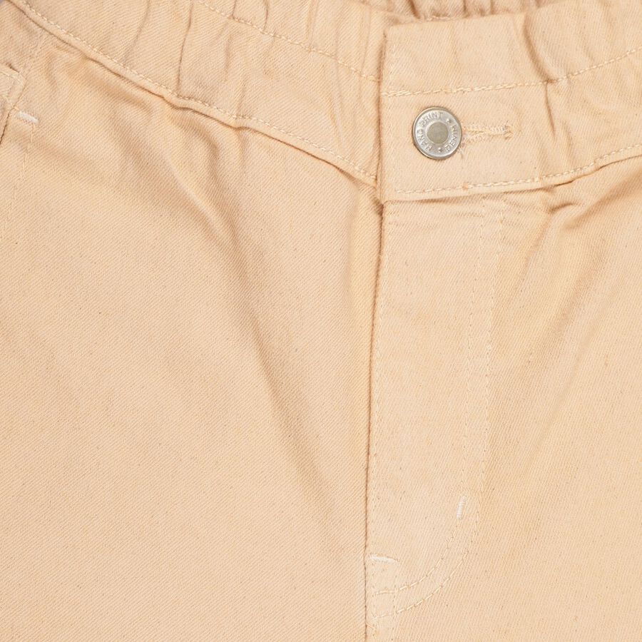 Girls' Light Beige Straight Fit Elastic Waist Jeans, पीच, large image number null