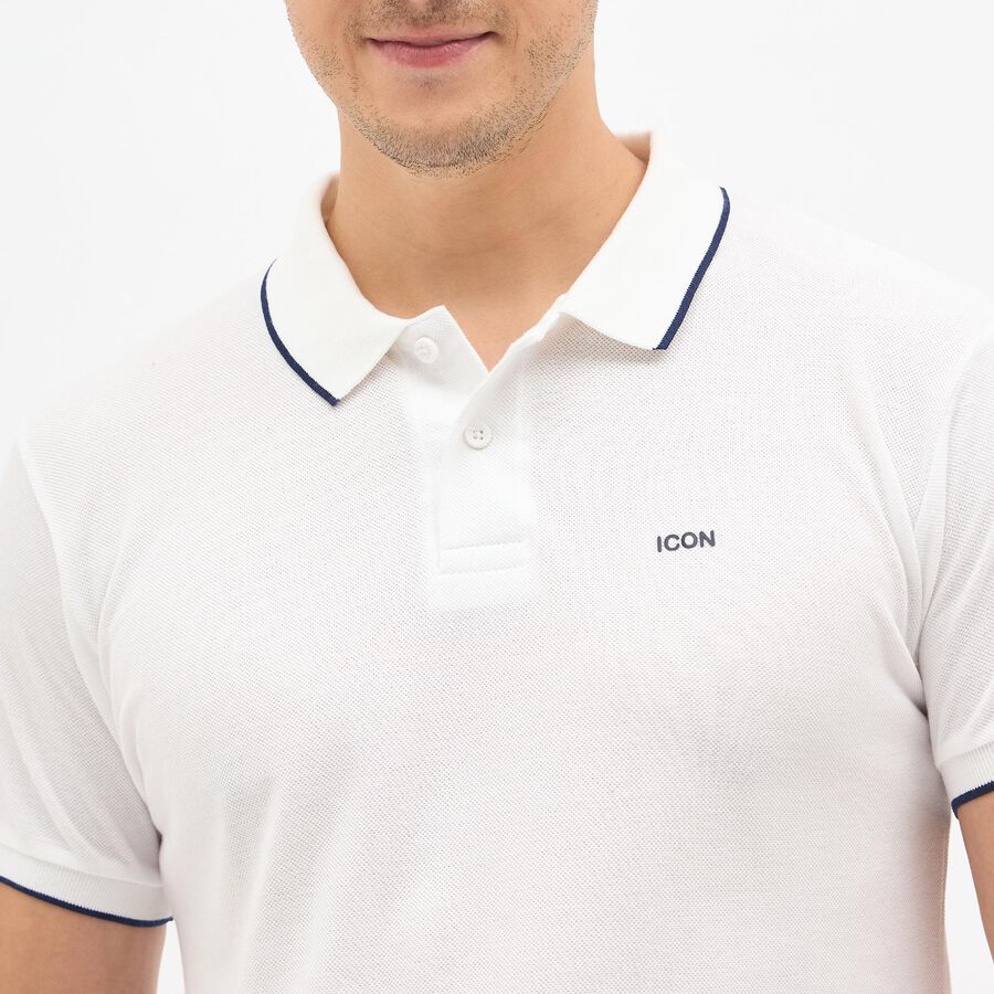 Men's Snow White Polo Collar Preppy T-Shirt, White, large image number null