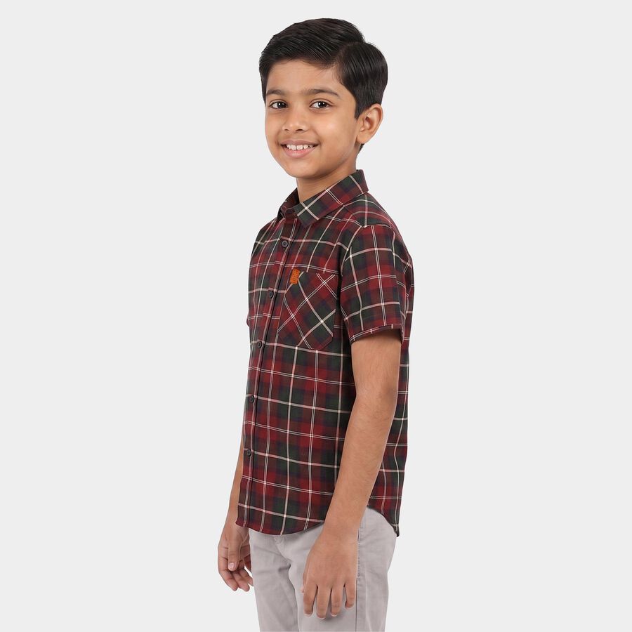 Boys Red Cotton Short Sleeve Collar Shirt, Red, large
