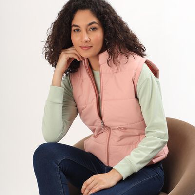 Women's Soft Pink High Neck Casual Jacket