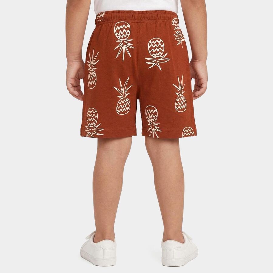 Boys Brown Regular Fit Printed Bermuda Shorts, Brown, large