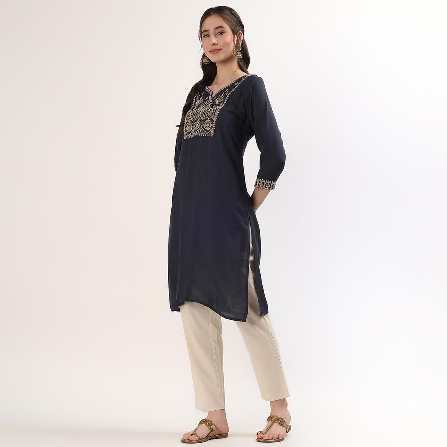 Women's Teal Notch Neck Floral Printed Kurta, टील ब्लू, large