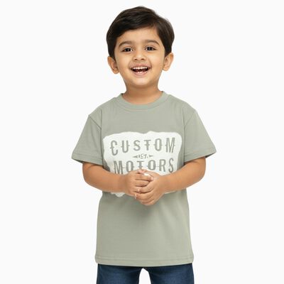 Boys Light Sage Green Crew Neck Casual T-Shirt