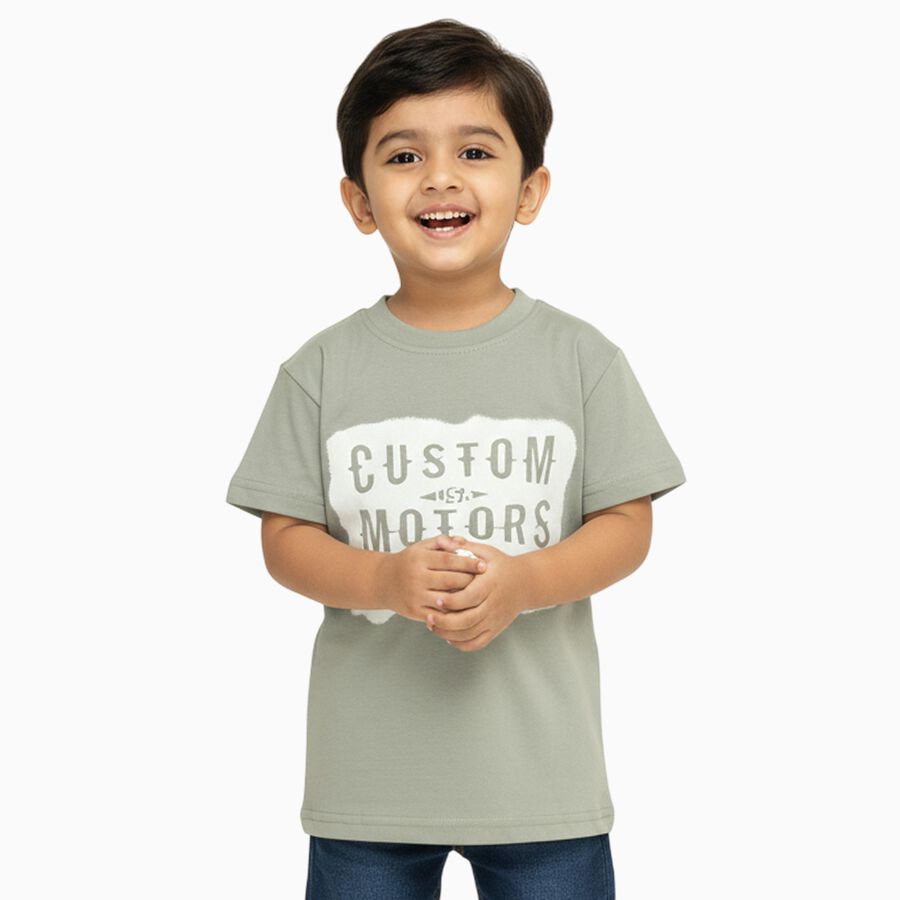 Boys Light Sage Green Crew Neck Casual T-Shirt, Light Green, large image number null