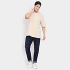 Men's Round Neck Half Sleeves T-Shirt, Beige, small