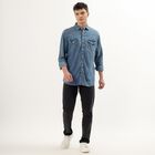 Men's Denim Blue Cotton Classic Collar Casual Shirt, Dark Blue, small image number null